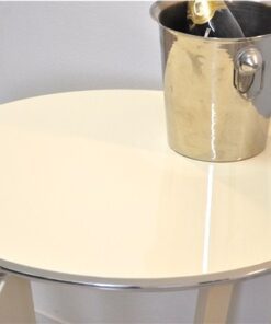 Art Deco table, wonderful shape, handpolished, chromelines, ivory paintjob, unique furniture