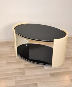 Art Deco Coffeetable, folded round arches, ivory paintjob with pianolacquer, unique Design