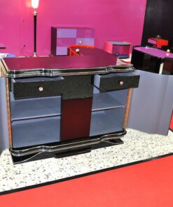 Art Deco Commode, curved swing doors, french feet, original keys, 11-layer painting, 2 drawers, chromebars & fittings