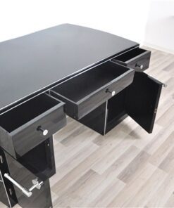 Art Deco Desk, wonderful curved body, highgloss black, big chromeline, hand polished, rare furniture