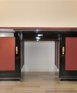 classic Art Deco desk, 2 swing doors, central drawers, chromebands, chromefittings, handpolished, absolute eyecatcher