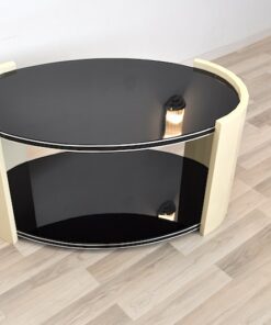 Art Deco Coffeetable, folded round arches, ivory paintjob with pianolacquer, unique Design