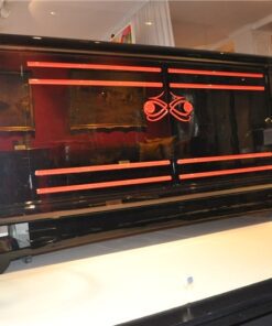Art Deco Sideboard, wonderful Design, red ornamentation, interior and fittings also in red, big curved doors, 2 big drawers