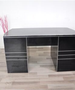 Art Deco Desk, wonderful curved body, highgloss black, big chromeline, hand polished, rare furniture