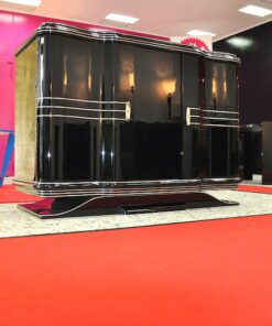 Art Deco Commode, curved swing doors, french feet, original keys, 11-layer painting, 2 drawers, chromebars & fittings