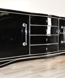 Art Deco Sideboard, galvanized fittings, highgloss black, big chromelines, hand polished, chrome keys