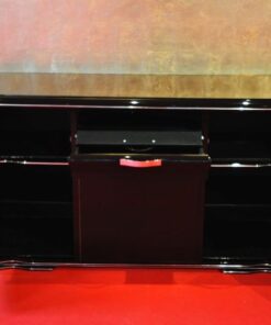 Art Deco Sideboard, unique Design with elegant doorswing, chromed handles and locks, pianolacquer on the outside / mattblack paintjob on the interior