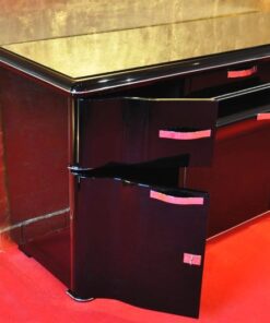 Art Deco Sideboard, unique Design with elegant doorswing, chromed handles and locks, pianolacquer on the outside / mattblack paintjob on the interior
