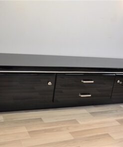 Art Deco Lowboard, pianolacquer in highgloss black, handpolished, timeless design with chromeline, France 1938