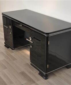 Art Deco desk, elegant Design - timeless pianolacquer, big chrome handles, plenty of storage space, original france 1938