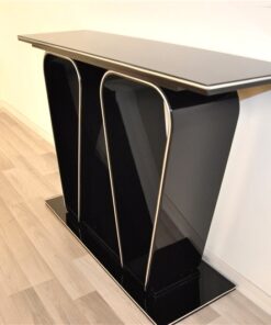 Art Deco Console, black pianolacquer, chromebars, elegant design