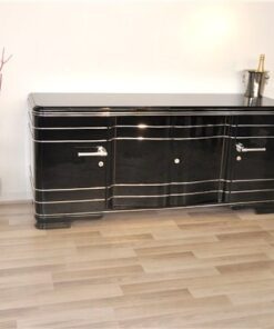 Massive XXL Art Deco Sideboard,highgloss black finish, wonderful body, big chromeapplications, handpolished