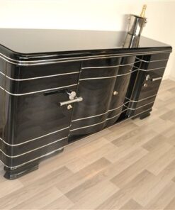 Massive XXL Art Deco Sideboard,highgloss black finish, wonderful body, big chromeapplications, handpolished