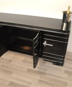 Massive XXL Art Deco Sideboard,highgloss black finish, wonderful body, big chromeapplications, handpolished