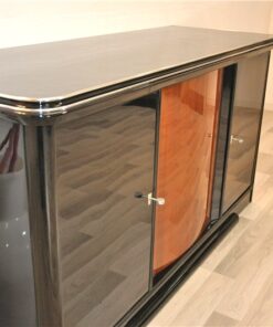 pianolacquer in highgloss black, noble wooden furnier, plenty of storage, extension with fabric topping