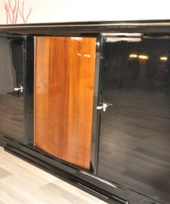 pianolacquer in highgloss black, noble wooden furnier, plenty of storage, extension with fabric topping