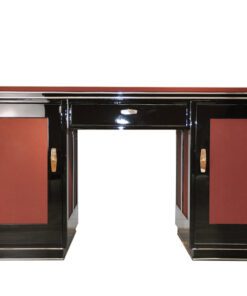 classic Art Deco desk, 2 swing doors, central drawers, chromebands, chromefittings, handpolished, absolute eyecatcher