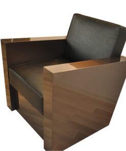 Art Deco armchair, dark silver paintjob, beautiful and comfortable body, black leather
