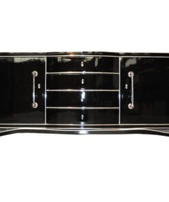 Art Deco Sideboard, galvanized fittings, highgloss black, big chromelines, hand polished, chrome keys
