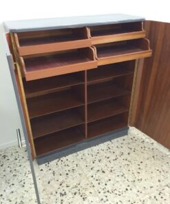 Art Deco Cabinet, circulating chromebars, big chrome fittings, handpolished, shelves and drawers