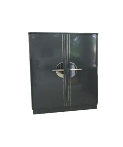 Art Deco Cabinet, circulating chromebars, big chrome fittings, handpolished, shelves and drawers