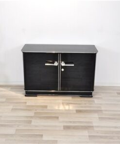 Petite Art Deco Commode, highgloss black, chrome elements, great feet