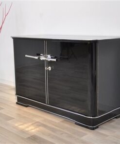 Petite Art Deco Commode, highgloss black, chrome elements, great feet