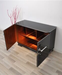 Petite Art Deco Commode, highgloss black, chrome elements, great feet