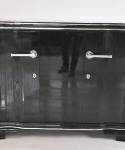 frenach art deco sideboard, unique body, highglossblack pianolacquer, 1938, swing doors