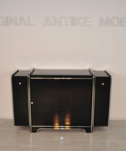 Art Deco Sideboard, highglossblack pianolacquer, fine chromlinies uand chrome handles, glass sliding door