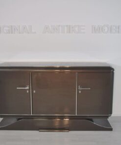 XXL Art Deco Sideboard, Metallic-Grey, seing foot, fine chrome details, interior made of mahogany, plenty of storage space, eyecatcher