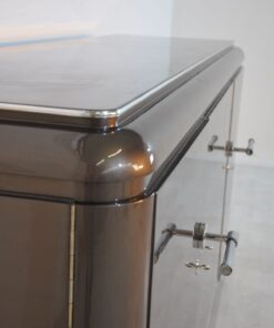 XXL Art Deco Sideboard, Metallic-Grey, seing foot, fine chrome details, interior made of mahogany, plenty of storage space, eyecatcher