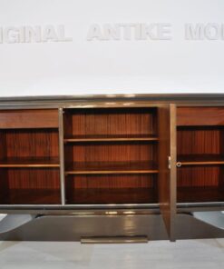 XXL Art Deco Sideboard, Metallic-Grey, seing foot, fine chrome details, interior made of mahogany, plenty of storage space, eyecatcher