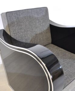 Wonderful Art Deco Armachair with great armrests.curved armrests first class upholstery made of grey fabricchromebarsout of a set of four / also available with black leather