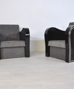 Wonderful Art Deco Armachair with great armrests.curved armrests first class upholstery made of grey fabricchromebarsout of a set of four / also available with black leather