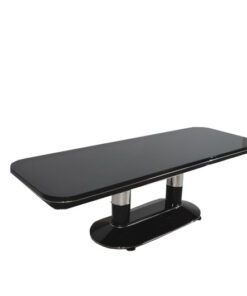 Art Deco Dining Table, beautiful chrome elements, highglossblack pianolacquer, lacobell glass plate, xxl table top- width of 250cm