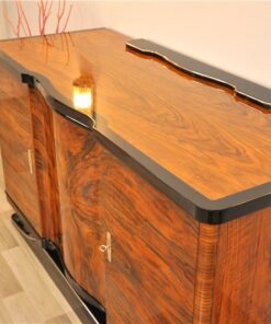 Art Deco, Sideboard, walnut wood, curved, shaped, great shape, unique wood, living room furniture, storage space, highgloss