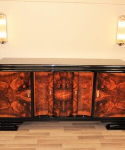 Art Deco, Sideboard, Buffet, serpentine doors, walnut, veneer picture, original, restored, refurbished, furniture, storage, unique