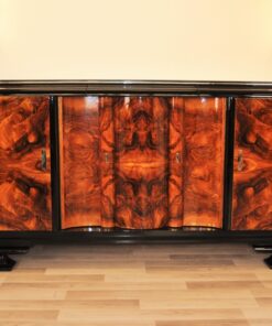 Art Deco, Sideboard, Buffet, serpentine doors, walnut, veneer picture, original, restored, refurbished, furniture, storage, unique