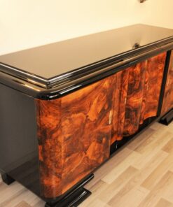 Art Deco, Sideboard, Buffet, serpentine doors, walnut, veneer picture, original, restored, refurbished, furniture, storage, unique