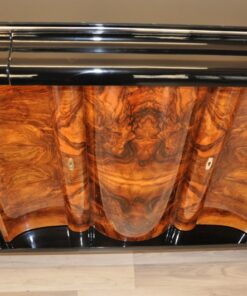 Art Deco, Sideboard, Buffet, serpentine doors, walnut, veneer picture, original, restored, refurbished, furniture, storage, unique