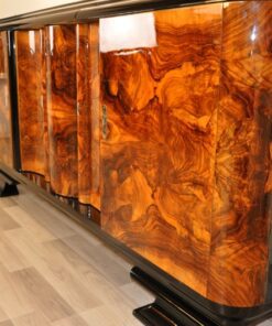 Art Deco, Sideboard, Buffet, serpentine doors, walnut, veneer picture, original, restored, refurbished, furniture, storage, unique