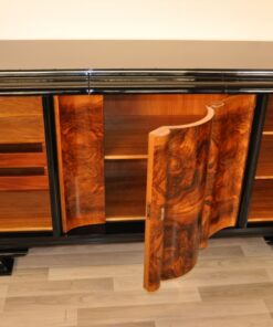 Art Deco, Sideboard, Buffet, serpentine doors, walnut, veneer picture, original, restored, refurbished, furniture, storage, unique