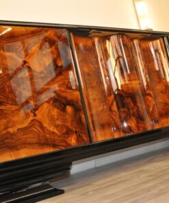 Art Deco, Sideboard, Buffet, serpentine doors, walnut, veneer picture, original, restored, refurbished, furniture, storage, unique