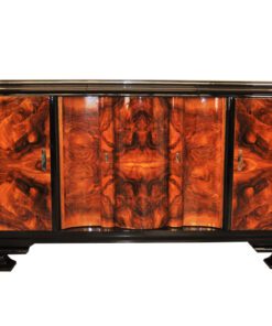 Art Deco, Sideboard, Buffet, serpentine doors, walnut, veneer picture, original, restored, refurbished, furniture, storage, unique