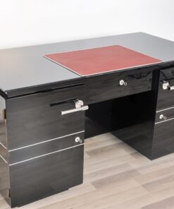 french, art deco, desk, great details, design, shelve, alcantara leather, pianolacquer, chromelines, chrome handles, office furniture