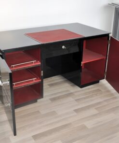 french, art deco, desk, great details, design, shelve, alcantara leather, pianolacquer, chromelines, chrome handles, office furniture