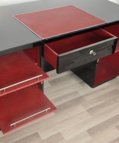 french, art deco, desk, great details, design, shelve, alcantara leather, pianolacquer, chromelines, chrome handles, office furniture