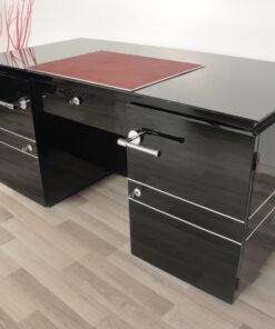 french, art deco, desk, great details, design, shelve, alcantara leather, pianolacquer, chromelines, chrome handles, office furniture