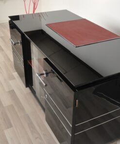 french, art deco, desk, great details, design, shelve, alcantara leather, pianolacquer, chromelines, chrome handles, office furniture